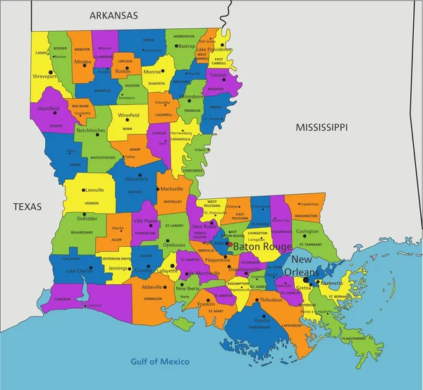 Mapa Político Colorido Louisiana Com Camadas Claramente Marcadas Separadas Ilustração — Vetor de Stock