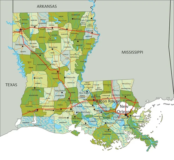 Mapa Político Editável Altamente Detalhado Com Camadas Separadas Luisiana — Vetor de Stock