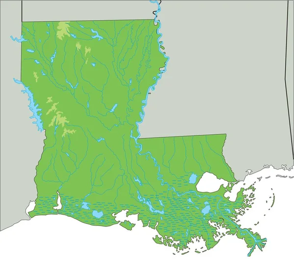 Alta Mappa Fisica Dettagliata Della Louisiana — Vettoriale Stock
