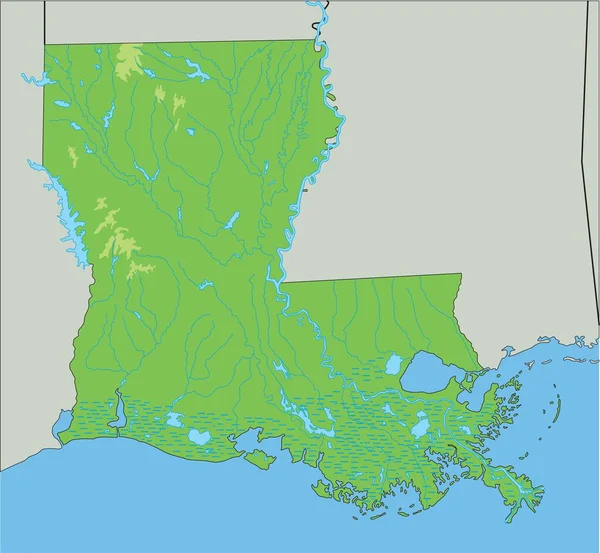 Peta Fisik Louisiana Yang Sangat Rinci - Stok Vektor