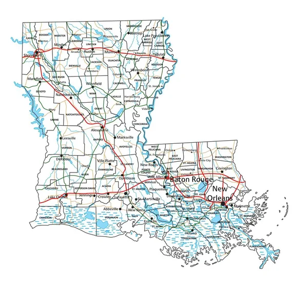 Louisiana Väg Och Motorväg Karta Vektorillustration — Stock vektor