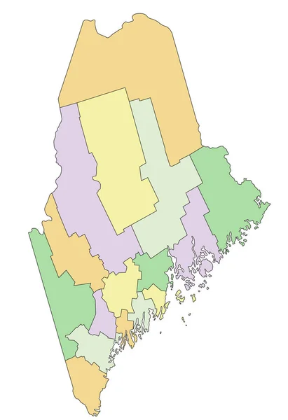 Maine Εξαιρετικά Λεπτομερής Επεξεργάσιμος Πολιτικός Χάρτης — Διανυσματικό Αρχείο