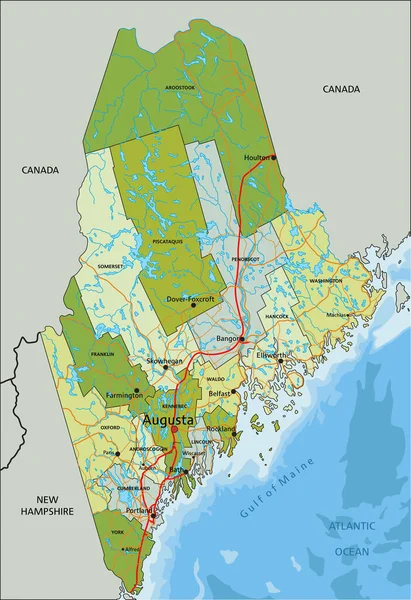 Mapa Político Editável Altamente Detalhado Com Camadas Separadas Maine — Vetor de Stock