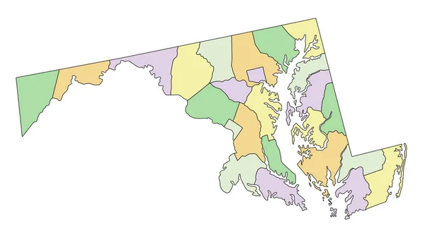 メリーランド州 詳細な編集可能な政治地図 — ストックベクタ