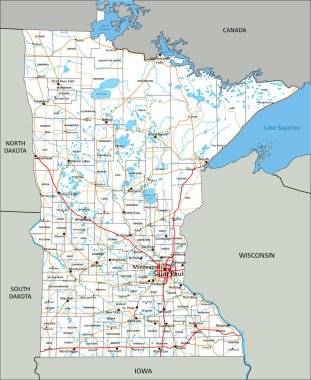 Etiketli yüksek detaylı Minnesota yol haritası.