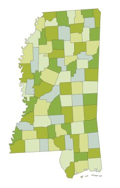 Ayrık katmanlı, son derece detaylı politik harita. Mississippi