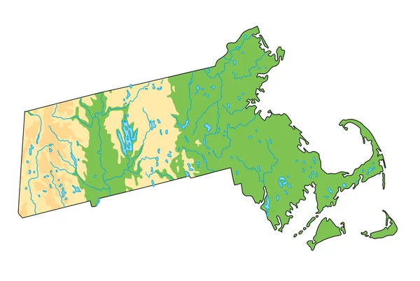 Висока Детальна Фізична Карта Массачусетса — стоковий вектор