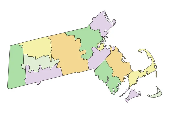 Massachusetts Mycket Detaljerad Redigerbar Politisk Karta — Stock vektor