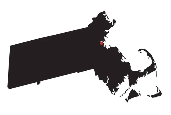 Mycket Detaljerad Massachusetts Silhuettkarta — Stock vektor