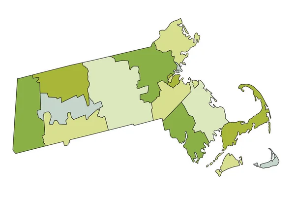 Mycket Detaljerad Redigerbar Politisk Karta Med Separerade Lager Massachusetts Ordförande — Stock vektor