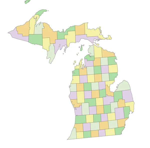 ミシガン州 詳細な編集可能な政治地図 — ストックベクタ