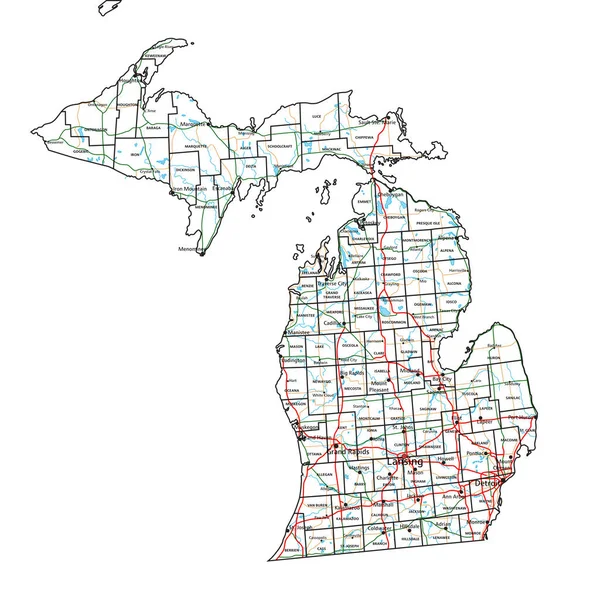 Michiganská Silnice Mapa Dálnice Vektorová Ilustrace — Stockový vektor