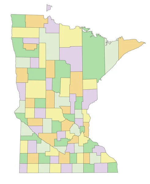 Minnesota Sehr Detaillierte Editierbare Politische Landkarte — Stockvektor