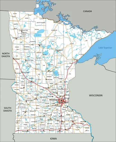 Mapa Estrada Minnesota Detalhado Alto Com Rotulagem —  Vetores de Stock