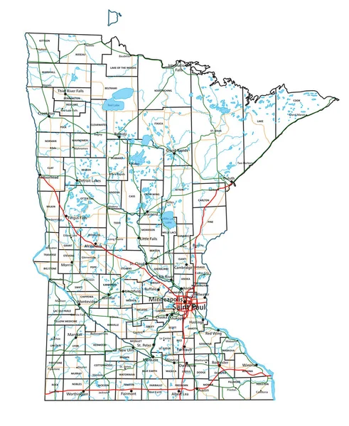 Carte Routière Routière Minnesota Illustration Vectorielle — Image vectorielle