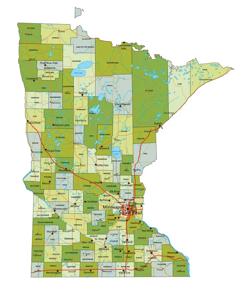 Hoch Detaillierte Editierbare Politische Landkarte Mit Getrennten Ebenen Minnesota — Stockvektor