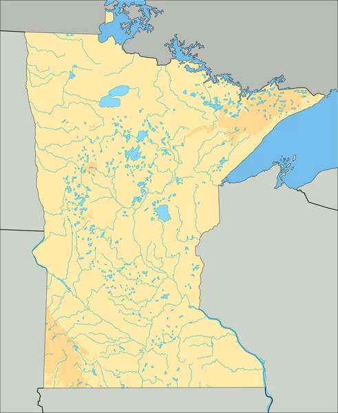 Mapa Físico Minnesota Alto Detallado — Vector de stock