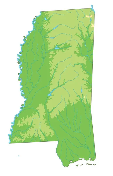 Mapa Físico Altamente Detalhado Mississippi — Vetor de Stock