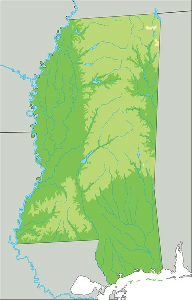 ミシシッピ州の詳細な地図 — ストックベクタ