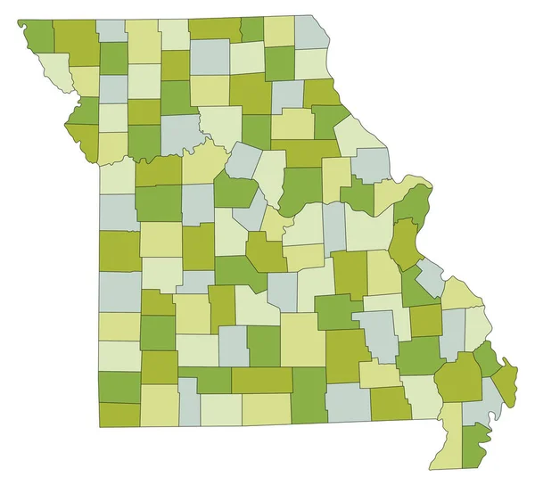Mycket Detaljerad Redigerbar Politisk Karta Med Separerade Lager Missouri — Stock vektor