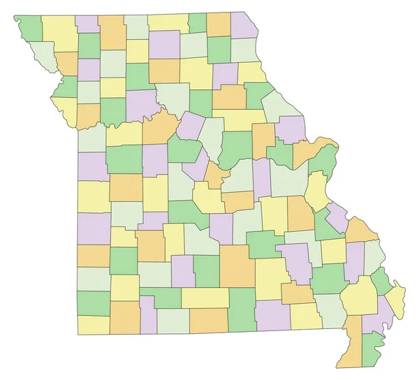 密苏里 高度详细的可编辑政治地图 — 图库矢量图片