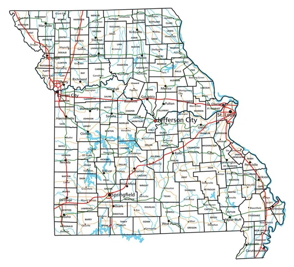 Mapa Estrada Auto Estrada Missouri Ilustração Vetorial —  Vetores de Stock