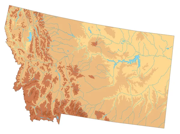 Vysoce Podrobná Montana Fyzická Mapa — Stockový vektor