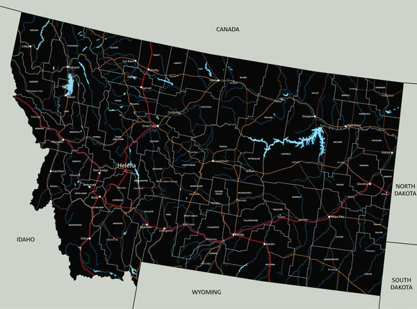 Etiketli Yüksek Detaylı Montana Yol Haritası — Stok Vektör