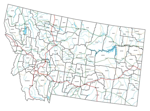 蒙大拿公路和路线图矢量说明 — 图库矢量图片