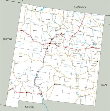 Etiketli yüksek detaylı New Mexico yol haritası.
