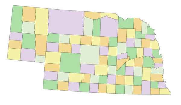 Nebraska Mycket Detaljerad Redigerbar Politisk Karta Med Märkning — Stock vektor