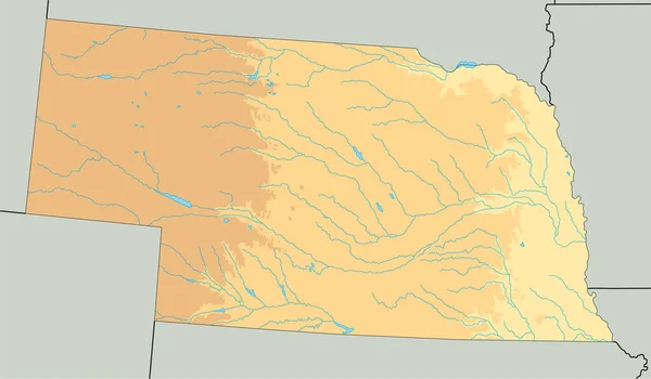Alto Mapa Físico Detallado Nebraska — Vector de stock