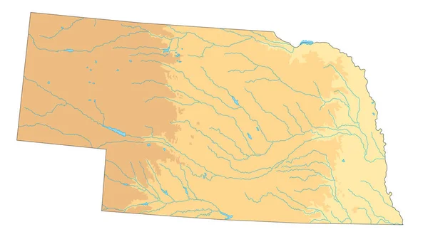Carte Physique Détaillée Nebraska — Image vectorielle