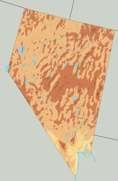Высокоподробная Физическая Карта Невады Маркировкой — стоковый вектор