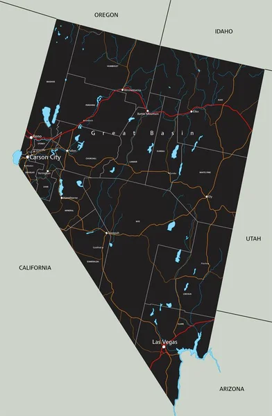 Mapa Estrada Nevada Detalhado Alto Com Rotulagem —  Vetores de Stock