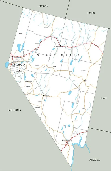 Carte Routière Détaillée Nevada Avec Étiquetage — Image vectorielle