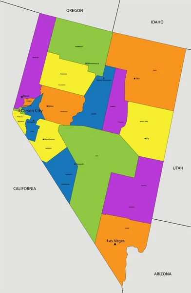 色彩斑斓的内华达州政治地图 有清晰的标签 分隔的层次 矢量说明 — 图库矢量图片