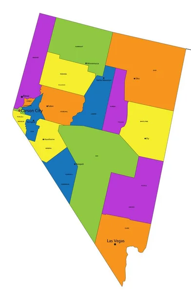 Carte Politique Colorée Nevada Avec Des Couches Clairement Étiquetées Séparées — Image vectorielle
