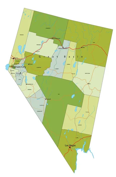 Mapa Político Editável Altamente Detalhado Com Camadas Separadas Nevada —  Vetores de Stock
