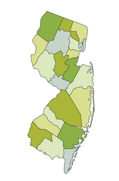 独立したレイヤーを持つ非常に詳細な編集可能な政治マップ ニュージャージー州 — ストックベクタ