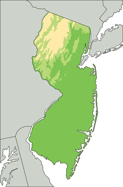Висока Детальна Фізична Карта Нью Джерсі — стоковий вектор