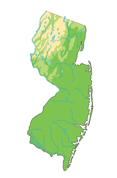 Peta Fisik New Jersey Yang Sangat Rinci - Stok Vektor