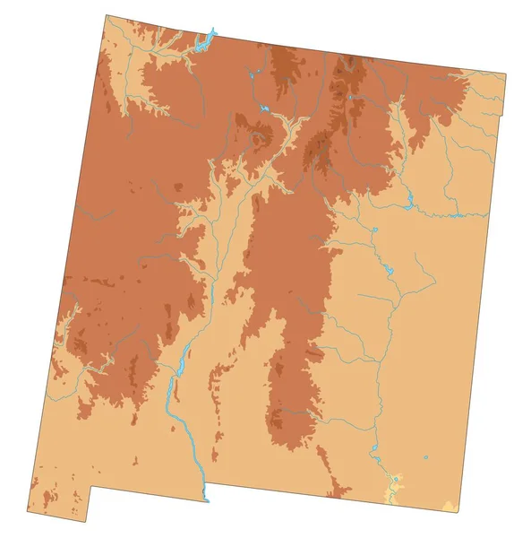 Hög Detaljerad Fysisk Karta Över New Mexico — Stock vektor