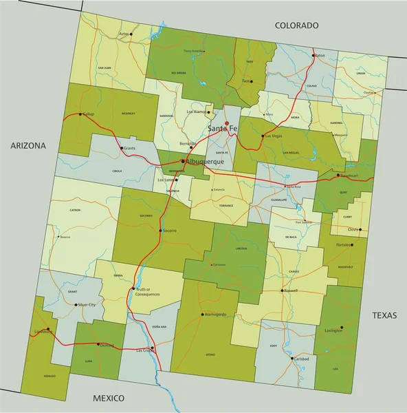 Mapa Político Editável Altamente Detalhado Com Camadas Separadas Novo México —  Vetores de Stock