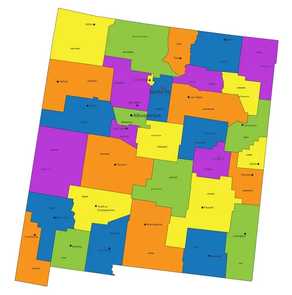 Kleurrijke New Mexico Politieke Kaart Met Duidelijk Gelabelde Gescheiden Lagen — Stockvector