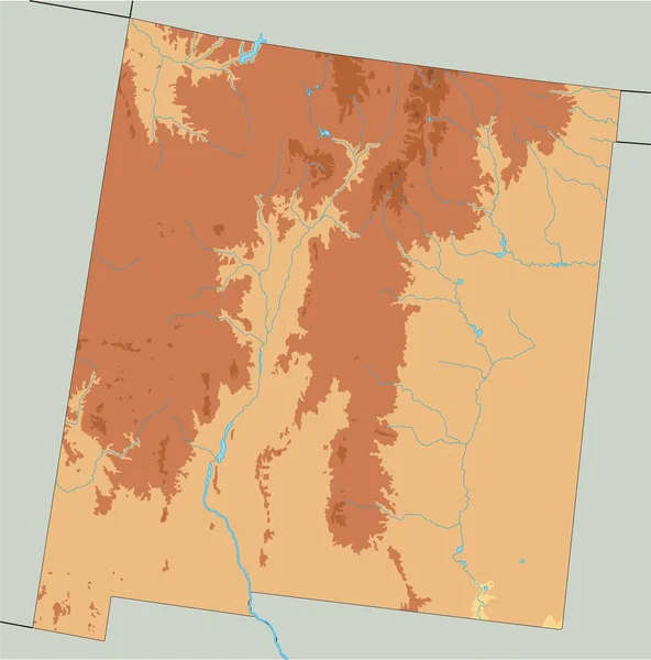 Hög Detaljerad Fysisk Karta Över New Mexico — Stock vektor