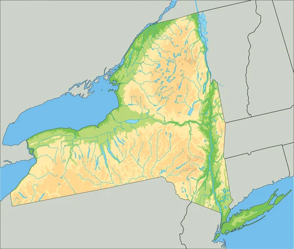 Висока Детальна Фізична Карта Нью Йорка — стоковий вектор