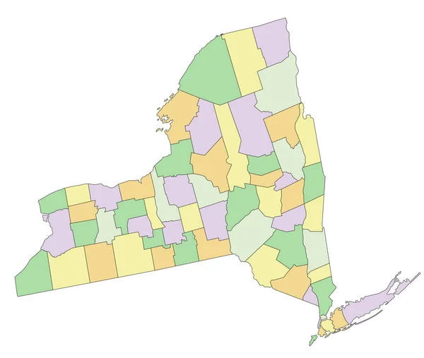 New York Nagyon Részletes Szerkeszthető Politikai Térkép — Stock Vector