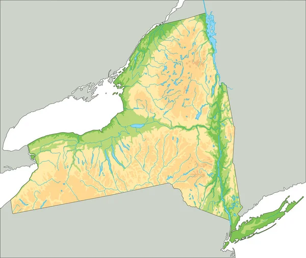 Alta Mappa Fisica Dettagliata New York — Vettoriale Stock