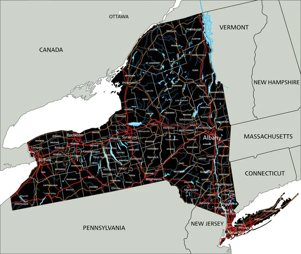 Mapa Estradas Nova Iorque Detalhado Com Rotulagem — Vetor de Stock